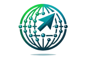 Logo de dominios representando una red global con un cursor en ascenso, simbolizando expansión y conectividad